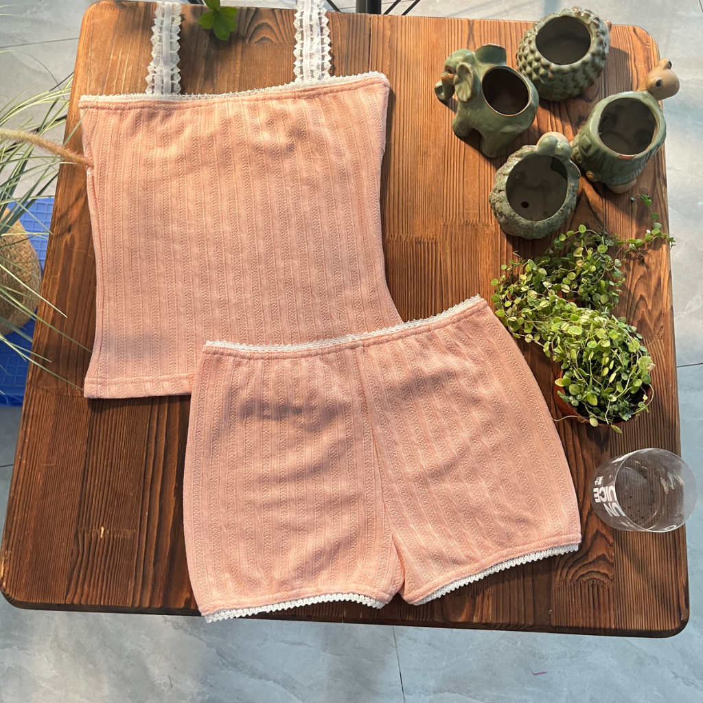 Ironknight-fairycore Y2K เสื้อครอปท็อป สายสปาเก็ตตี้ แต่งขอบลูกไม้ และกางเกงขาสั้น สําหรับผู้หญิง - รูปที่ 7