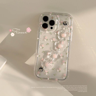 เคสโทรศัพท์มือถือ TPU นิ่ม แบบใส กันตก ลายดอกไม้ พร้อมสายคล้องข้อมือ สําหรับ iPhone 14 13 12 11 Pro Max