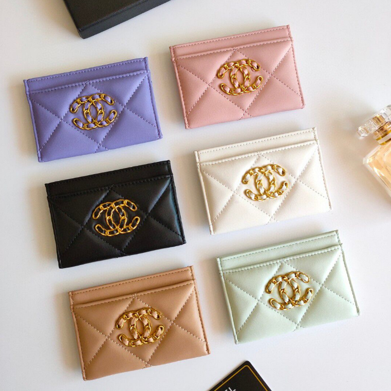 【 พร้อมกล่อง 】ในสต็อก Chanel Chanel เคาน์เตอร์ ใหม่ กระเป๋าใส่บัตร และกระเป๋าสตางค์ หนังแกะ