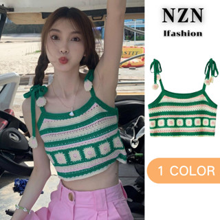 NZN เสื้อครอปท็อป ผ้าถักโครเชต์ สไตล์วินเทจ สําหรับผู้หญิง