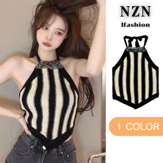 NZN เสื้อครอปท็อป ผ้าถัก ลายสก๊อต แฟชั่นสไตล์เกาหลี สําหรับผู้หญิง