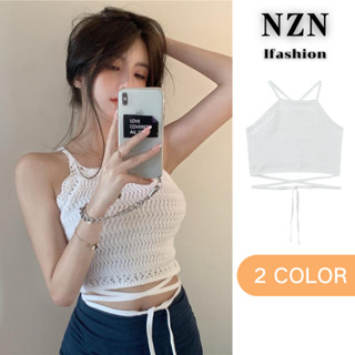 NZN เสื้อครอปท็อป ผ้าถัก สีพื้น เซ็กซี่ แฟชั่นสไตล์เกาหลี สําหรับผู้หญิง