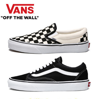 Vans Classic รองเท้าสลิปออน ลายตารางหมากรุก สีดํา/สีขาว สําหรับทุกเพศ