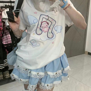 ชุดเสื้อยืด กระโปรงสั้น ลูกไม้ หลายชั้น น่ารัก สําหรับเด็กผู้หญิง