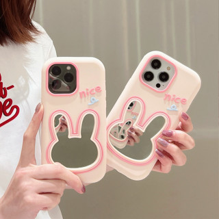 เคสโทรศัพท์มือถือ ซิลิโคนนิ่ม ลายกระต่าย 3D พร้อมกระจกสัมผัส สําหรับ iphone 14 Pro Max 13 Pro Max 12 Pro Max