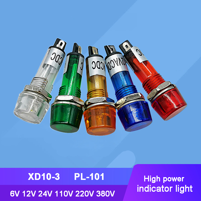 หลอดไฟสัญญาณ XD10-3 PL-101 6V 12V 24V 110V 220V 380V 10 มม. 10 ชิ้น