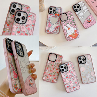 เคสโทรศัพท์มือถือ แบบใส เนื้อแมตต์ ป้องกันฝุ่น ลายกระต่าย สตรอเบอร์รี่ ดอกกุหลาบน่ารัก สําหรับ iphone 11 12 13 14 pro promax