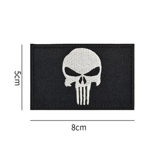 Punisher Skull เย็บปักถักร้อย Patch ทหารยุทธวิธี Badge เสื้อผ้ากระเป๋าเป้สะพายหลังอุปกรณ์เสริม Hook & Ring Fastener