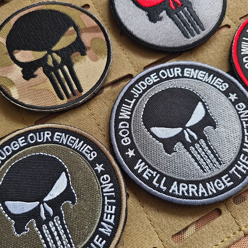 Punisher Skull Tactical Badge เย็บปักถักร้อย Patch สําหรับเสื้อผ้าตกแต่งกระเป๋ากลางแจ้ง