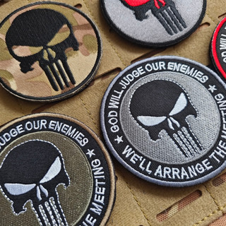 Punisher Skull Tactical Badge เย็บปักถักร้อย Patch สําหรับเส…