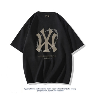 Mlb ESALAG เสื้อยืดแขนสั้น คอกลม ผ้าฝ้ายแท้ ทรงหลวม สไตล์สปอร์ต แฟชั่นสําหรับผู้ชาย และผู้หญิง