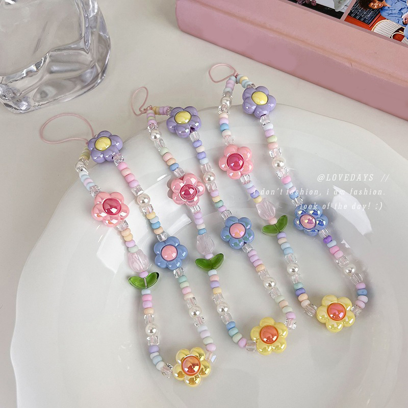 สายคล้องโทรศัพท์มือถือ ประดับคริสตัล รูปดอกทิวลิป และหมี สีสันสดใส