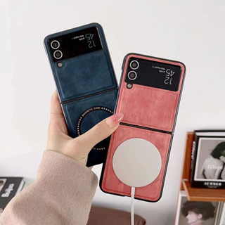 เคสโทรศัพท์มือถือหนังแกะ แม่เหล็กไร้สาย สไตล์วินเทจ สําหรับ Samsung Galaxy Z Flip3 5G Z Flip 4 Zflip4