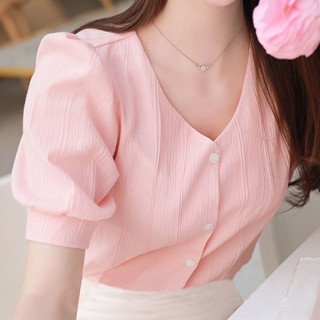 เสื้อเชิ้ต คอวี แขนพอง แบบบาง ขนาดใหญ่ แฟชั่นฤดูร้อน สําหรับผู้หญิง