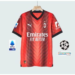 เสื้อกีฬาแขนสั้น ลายทีมชาติฟุตบอล Milan 23 24 AC ไซซ์ S - 4XL ชุดเหย้า