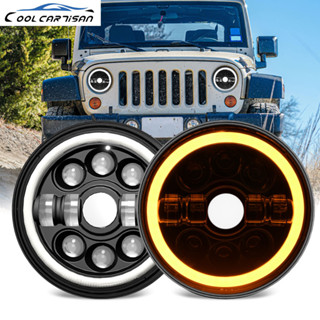 ไฟหน้า 7 นิ้ว สไตล์ใหม่ 7 นิ้ว Wrangler (R7 Double Angel Eyes) Jeep H4 การกําหนดค่าเป็นสายไฟ H13