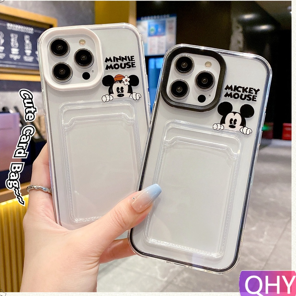Qhy - เคสโทรศัพท์มือถือแบบใส หนา กันกระแทก ลายหนูน่ารัก สําหรับ iphone 15 6s 7 8 plus xs XR 11 12 14 13 pro max 2 in 1