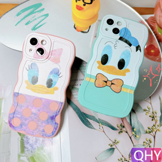 Qhy - เคสโทรศัพท์มือถือคู่รัก แบบนิ่ม ลายการ์ตูนเป็ดน่ารัก 3D ขอบหยัก สีแคนดี้ สําหรับ iphone case 14 7 8 plus 11 12 13 pro mini xs XR max