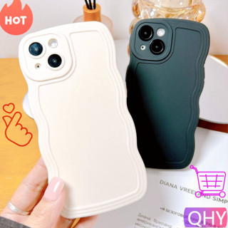 Qhy - พร้อมส่ง เคสโทรศัพท์มือถือนิ่ม แบบหนา ลายคลื่น รูกล้อง สีขาว ดํา สําหรับ iPhone 7 8 Plus XR 11 12 13 Pro Max