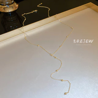Drew 18K สร้อยคอพู่ลูกปัดกลมสีทองแบบยุโรปและอเมริกา