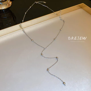 Drew 18K สร้อยคอพู่ลูกปัดกลมสีทองแบบยุโรปและอเมริกา