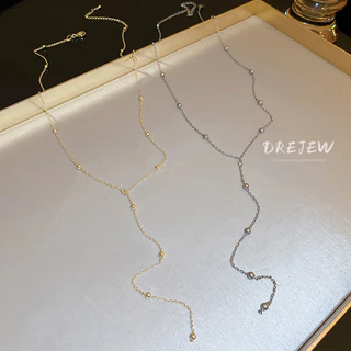 Drew 18K สร้อยคอพู่ลูกปัดกลมสีทองแบบยุโรปและอเมริกา