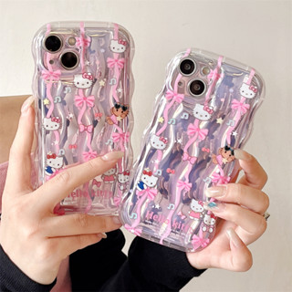 เคสโทรศัพท์มือถือ ลายเฮลโลคิตตี้ ระลอกน้ํา ประดับโบว์ สําหรับ iPhone 14ProMax 13 iPhone11 12 ProMax