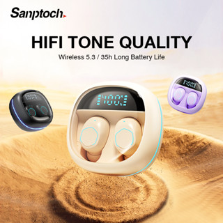 Sanptoch หูฟังอินเอียร์ บลูทูธ 5.3 ไร้สาย เสียง Hifi พร้อมไมโครโฟน จอแสดงผลพลังงาน เคสชาร์จ สําหรับ iPhone Android