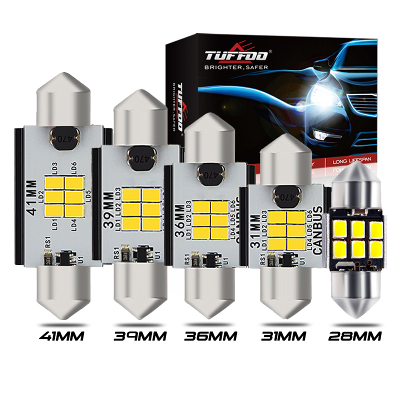 Tuffoo รถ Festoon C5W หลอดไฟ LED 28 มม.31 มม.36 มม.39 มม.41 มม.หลอดไฟ LED สําหรับไฟภายในป้ายทะเบียนไ