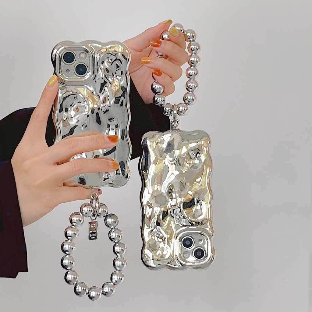 Electroplate พร้อม Chian Wave Bubble เคสโทรศัพท์สําหรับ iPhone 17 ProMax 16 ProMax 14 Pro Max 14Pro 14 13 Pro Max 12 Pro Max 11 ป้องกันการตก