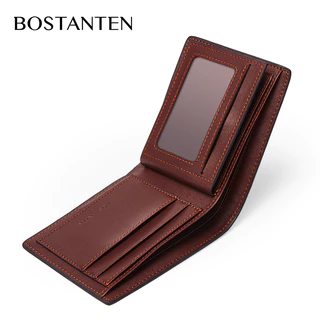 BOSTANTEN กระเป๋าสตางค์หนังวัวพรีเมี่ยมสำหรับผู้ชายสไตล์ธุรกิจพร้อมกล่องของขวัญ