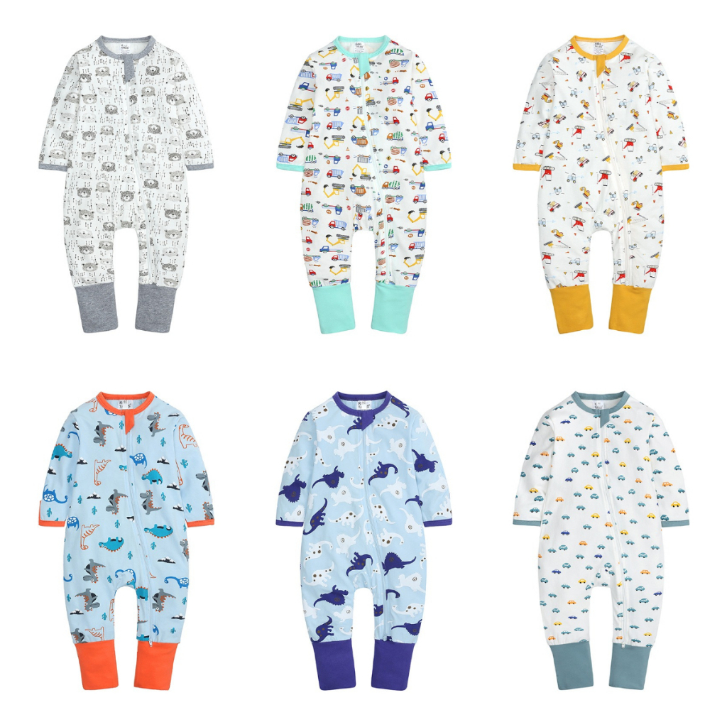 Kids Tales เสื ้ อผ ้ าเด ็ กทารกแรกเกิด romper แขนยาวพิมพ ์ สองทางซิปจั ๊ มสูทบอดี ้ สูท