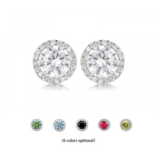 ต่างหูสตั๊ด เงินสเตอร์ลิง moissanite หลากสี