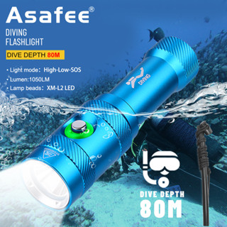 Asafee ไฟฉายดําน้ํา L2 LED แบตเตอรี่ 18650 1050LM 80 เมตร