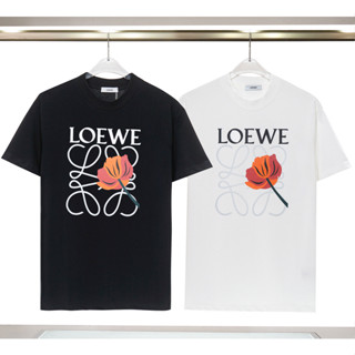 L0ewe เสื้อยืดแขนสั้น ผ้าฝ้าย พิมพ์ลาย แฟชั่นสําหรับผู้ชาย และผู้หญิง