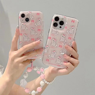 เคสโทรศัพท์มือถือ tpu แบบนิ่ม ลายลูกสุนัข ประดับโบว์ สําหรับ iPhone 14 14promax 14pro 11 12 12PRO 12PROMAX 13 13pro 13promax