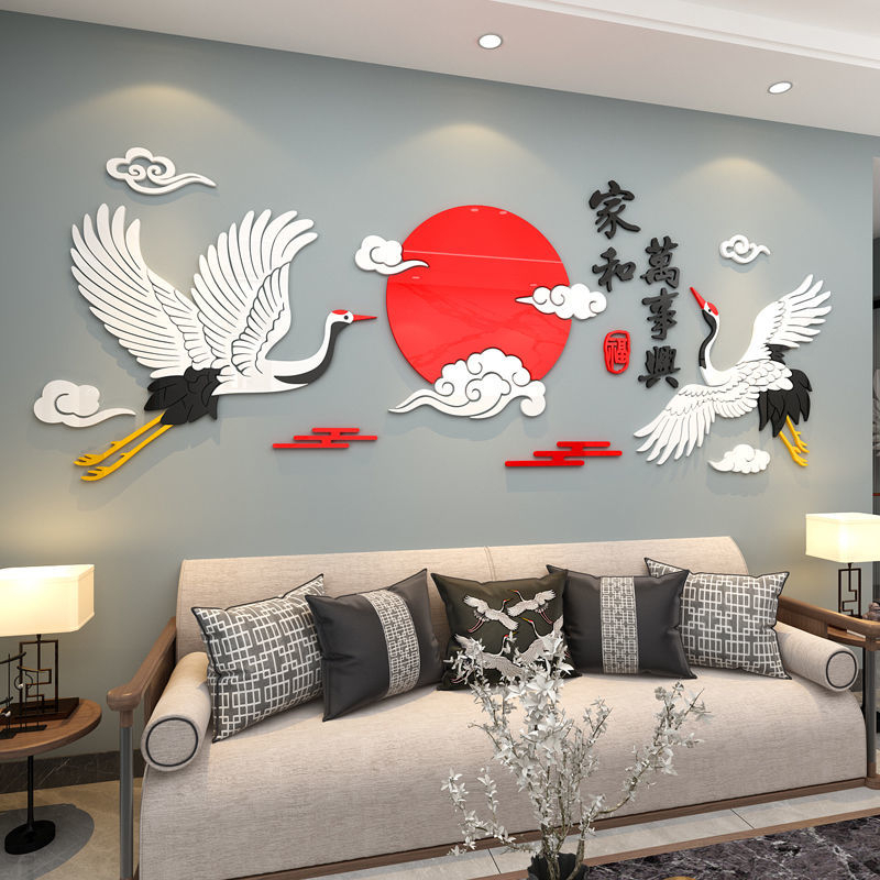 สติกเกอร์อะคริลิค ลาย Asuka Crane 3d สไตล์จีน สําหรับติดตกแต่งผนังบ้าน ห้องนั่งเล่น โซฟา พื้นหลังทีวี โรงแรม
