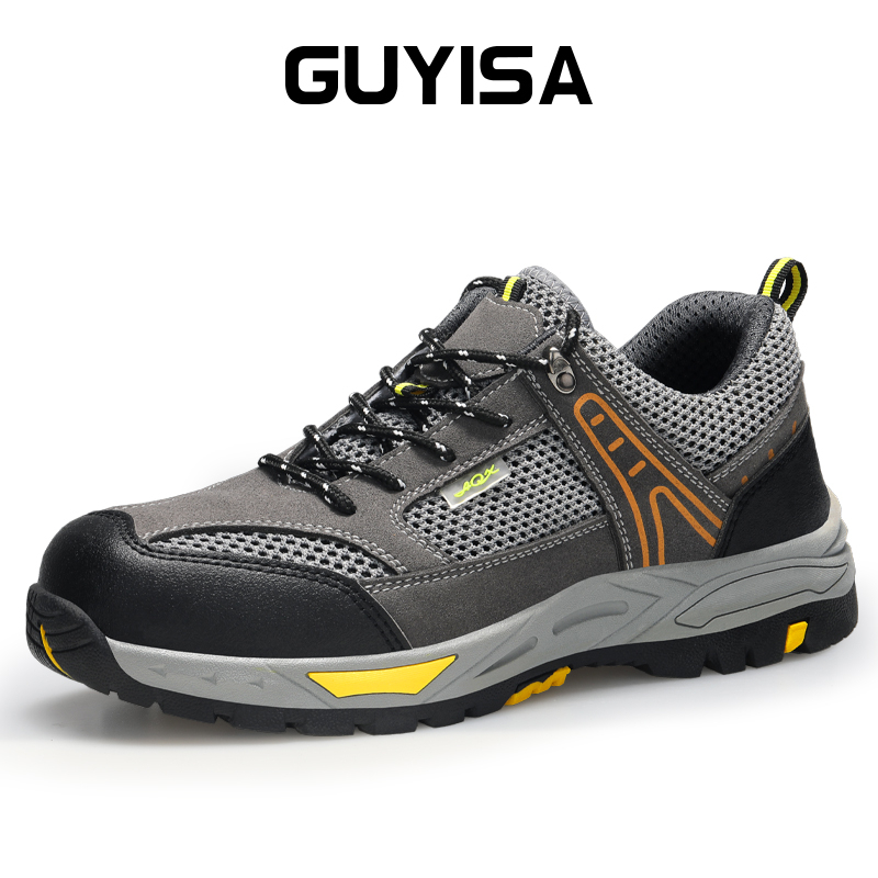 GUYISA SAFETY SHOES MEN STEEL TOE พื้นเหล็กป้องกันการกระแทก ป้องกันการเจาะ สไตล์ปีนเขา สีเทา 36-46 1