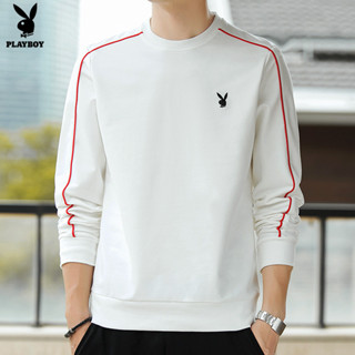 Playboy ฤดูใบไม้ผลิรอบคอสีทึบเสื้อกันหนาวลำลองสำหรับผู้ชาย