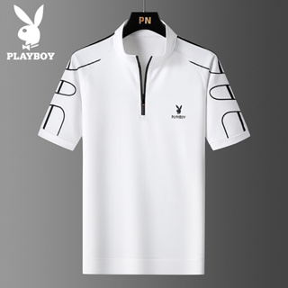 Playboy เสื้อยืดลําลอง แขนสั้น คอปกตั้ง เหมาะกับการเล่นกีฬา แฟชั่นฤดูร้อน สําหรับผู้ชาย