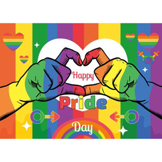 ภาพพื้นหลัง Happy Pride Day Love Wins Rainbow Heart LGBTQ Pride Month Graffiti ขนาด 7x5 ฟุต สําหรับตกแต่งบ้าน ปาร์ตี้