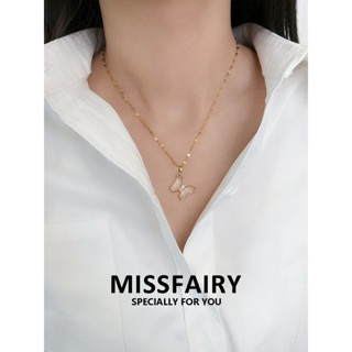 Missfairy สร้อยคอสเตนเลส ทอง 18K จี้คริสตัล รูปผีเสื้อ สําหรับผู้หญิง