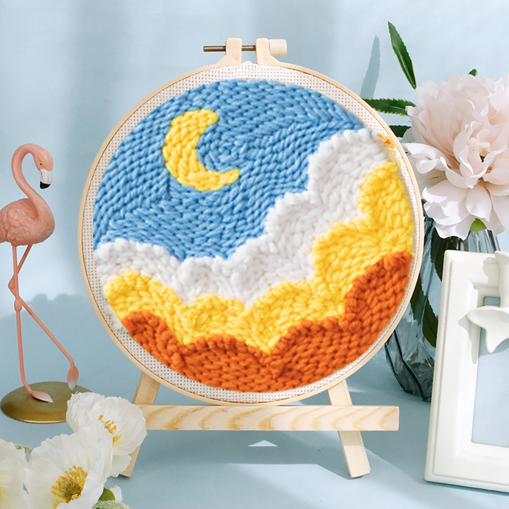 RUOPOTY DIY Moon ชุดเย็บปักถักร้อย Punch เข็มหัตถกรรมรูปแบบเย็บภาพวาดห้องนั่งเล่นตกแต่งที่ไม่ซ้ํากัน