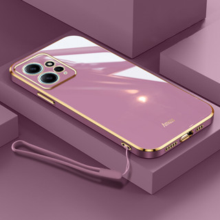 เคสมือถือ แบบนิ่ม ขอบตรง หรูหรา พร้อมสายคล้อง สําหรับ Xiaomi Redmi Note 12 4G 5G Note 12 Pro 5G Note 12 Pro Plus Poco