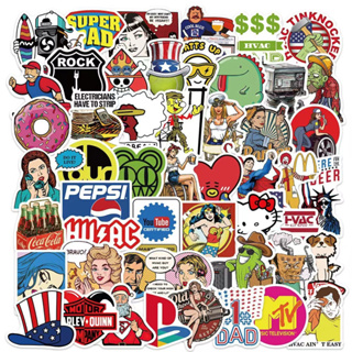 【50 ชิ้น】Logo Stickers สติกเกอร์โลโก้ ยุโรปและอเมริกา กันน้ํา ลายกราฟฟิติ แล็ปท็อป สติกเกอร์ตกแต่งโทรศัพท์