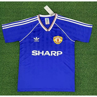 เสื้อกีฬาแขนสั้น ลายทีมชาติฟุตบอล Manchester United 1988 1990 ชุดเยือน สีฟ้า