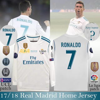 เสื้อกีฬาแขนสั้น ลายทีมชาติฟุตบอลชั้นนํา 17 18 RM Real M ชุดเหย้า สไตล์เรโทร สําหรับผู้ชาย ไซซ์ S - 2XL