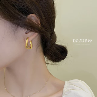 DREJEW ต่างหูชุบทองแท้ รูปตัว U ทรงเรขาคณิต สไตล์เกาหลี แฟชั่นสําหรับผู้หญิง