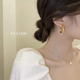 DREJEW ต่างหูชุบทองแท้ รูปตัว U ทรงเรขาคณิต สไตล์เกาหลี แฟชั่นสําหรับผู้หญิง