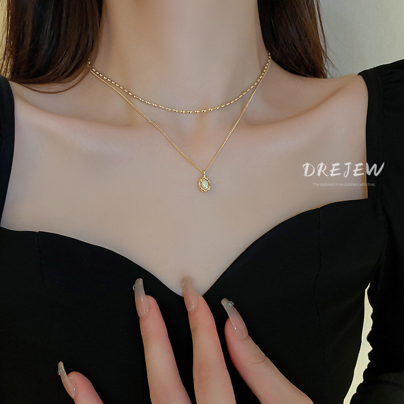 DREJEW สร้อยคอโซ่ สองชั้น ประดับไข่มุก สไตล์ฝรั่งเศส เรียบง่าย ระดับไฮเอนด์ เข้ากับทุกการแต่งกาย แฟชั่นสําหรับผู้หญิง